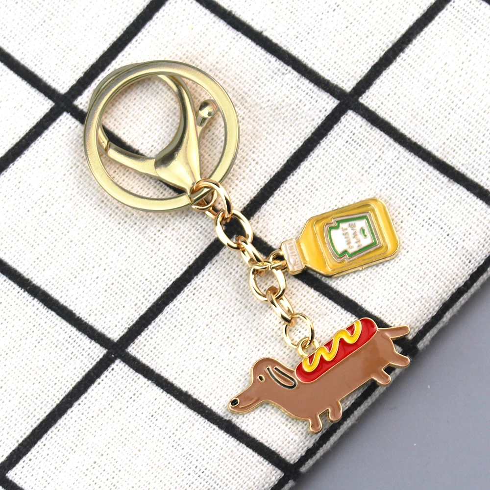 Cute Enamel Keychain Hot Dog Sauce Bottle Key Ring Food Key Chains Souvenir Gifts For Women Men Cay Keys DIY Handmade Jewelry