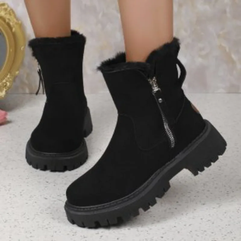 2024 หนาPlush Snow Bootsสําหรับผู้หญิง,Faux Suede Anti Slipฤดูหนาวรองเท้าสําหรับสตรี,ผ้าฝ้ายอุ่นรองเท้า