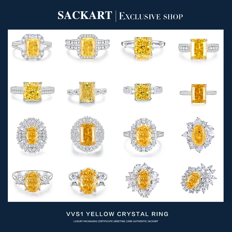 SACKART Paraiba Ring Lab Grown Yellow crystal 925 silver AGL Certificate  sterling women rings  engagement rings for women