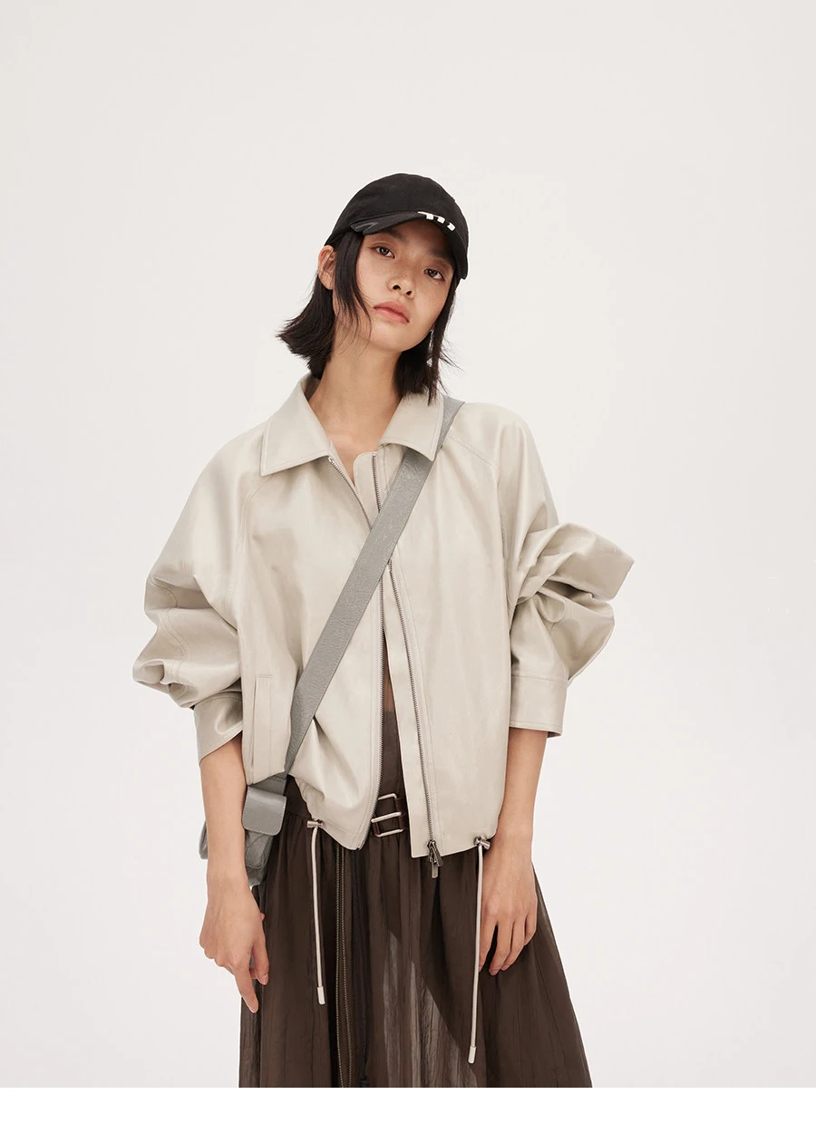 Lautaro Frühling Herbst Grüne Kurze PU-Lederjacke für Damen mit Reißverschluss Luxus Designer-Kleidung Locker Lässig Koreanische Mode 2026 – Detail 8