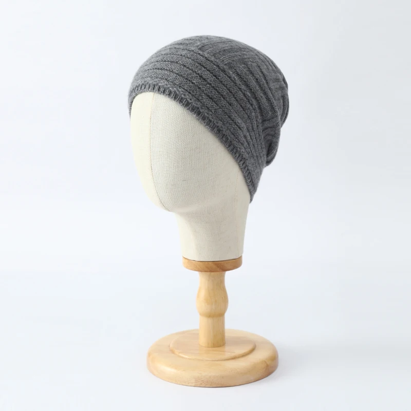 Autumn Winter New 100% Wool Hat Thickened Men's Knitted Head Wrap Warm Hat Women's Casual Versatile Ear Protection Knitted Hat