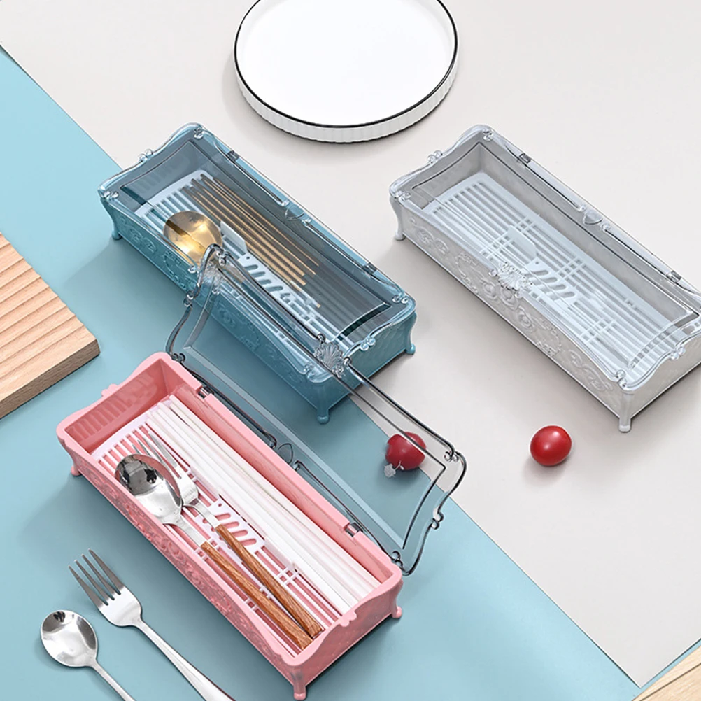

Cutlery Storage Box Transparent Plastic Drainable Design For Kitchen Home Hotel Office Party Use Portable Tableware