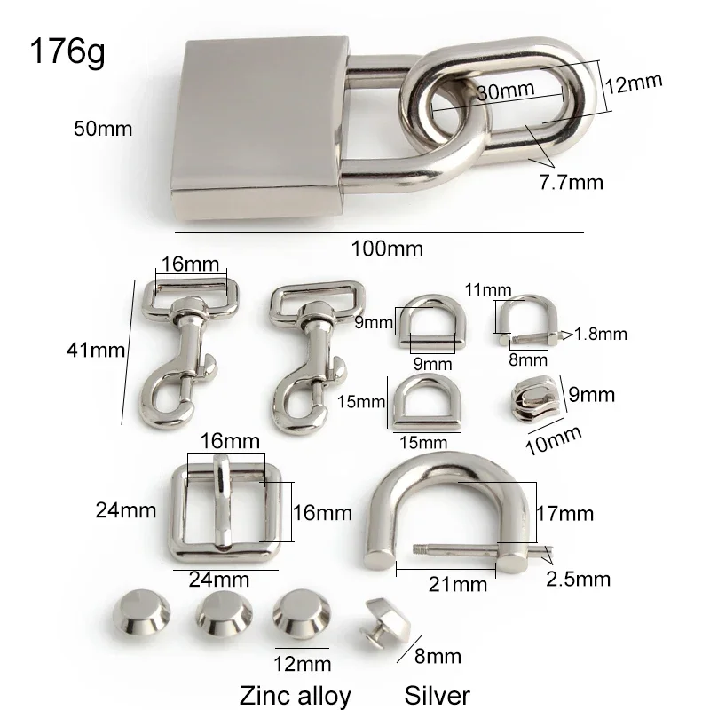 1/5/10Sets Silver Metal Set Locks For Women\'s Handbag Shoulder Purse Bags Clasp Lock Pin Buckle Filp Lock Snap Hook Accessories