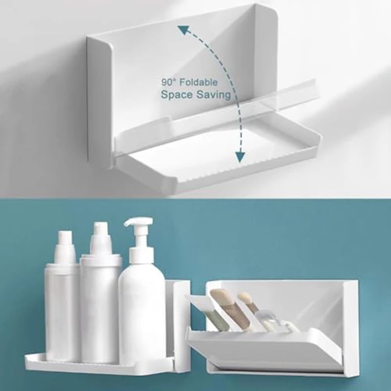 Foldable Bathroom Shelf Wall Mount Wall-Mounted Organizing Box Bedside Shelf For Phone, Remote, Adhesive Shelf B