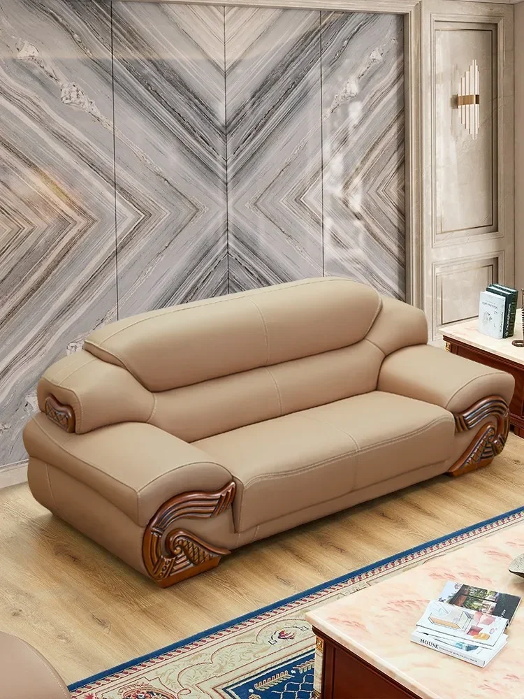 European leather sofa large living room combination of top layer cowhide high-grade antique sofa