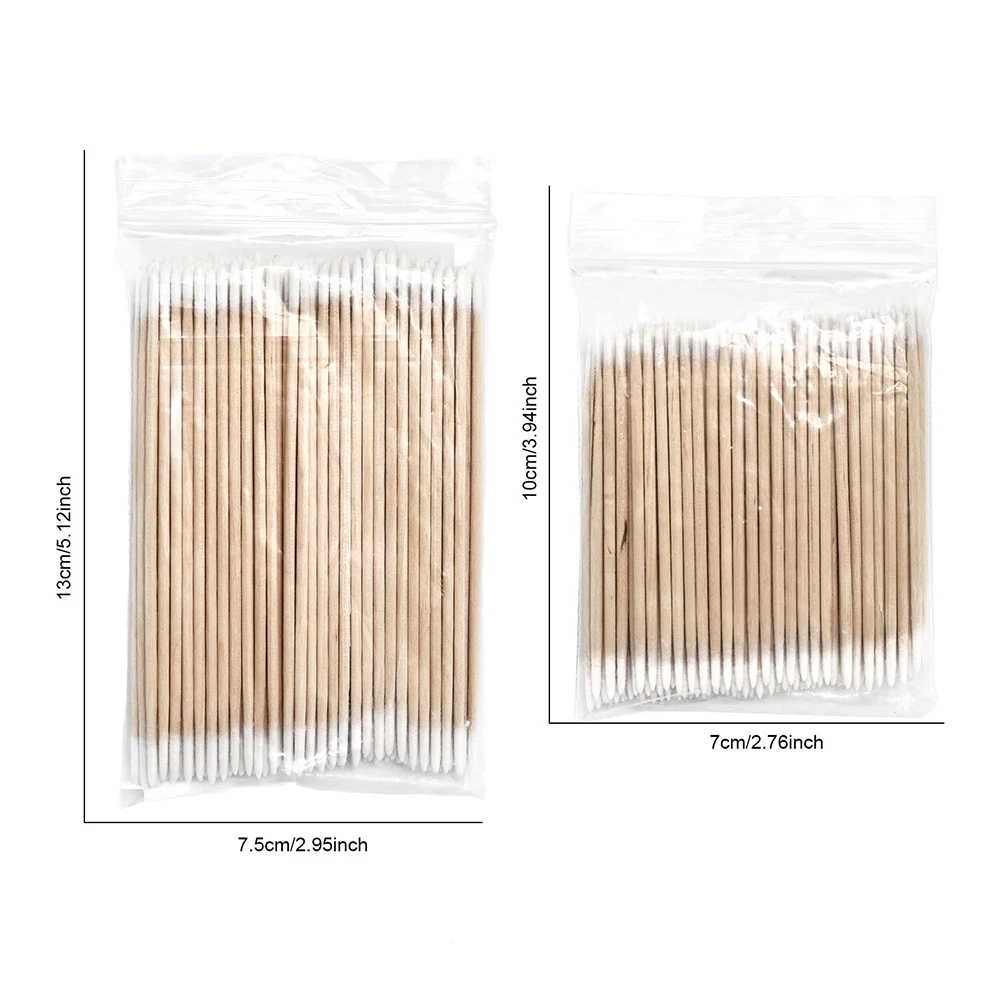 Cotonetes de algodão com ponta de unha, 100 peças, com varas de madeira, cotonetes de ponta pontiaguda para esmalte, retoque, aplicadores de maquiagem descartáveis