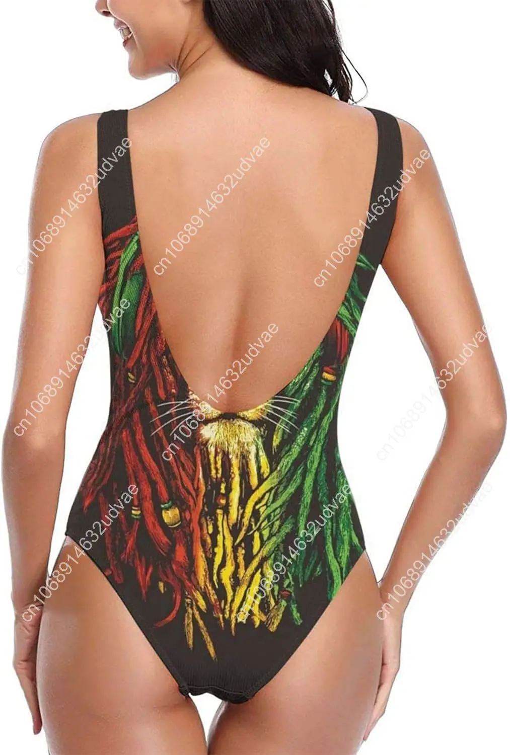 ชุดว่ายน้ําวันพีซสตรี Jamaica Rasta Lion ชุดว่ายน้ําขาสูงย้อนยุคชุดว่ายน้ําคลาสสิก