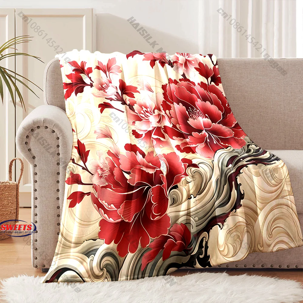 

Elegant Floral Peony Blanket Multiple sizes kid's and adults' bedroom living room sofa decor blanket, Exquisite gift