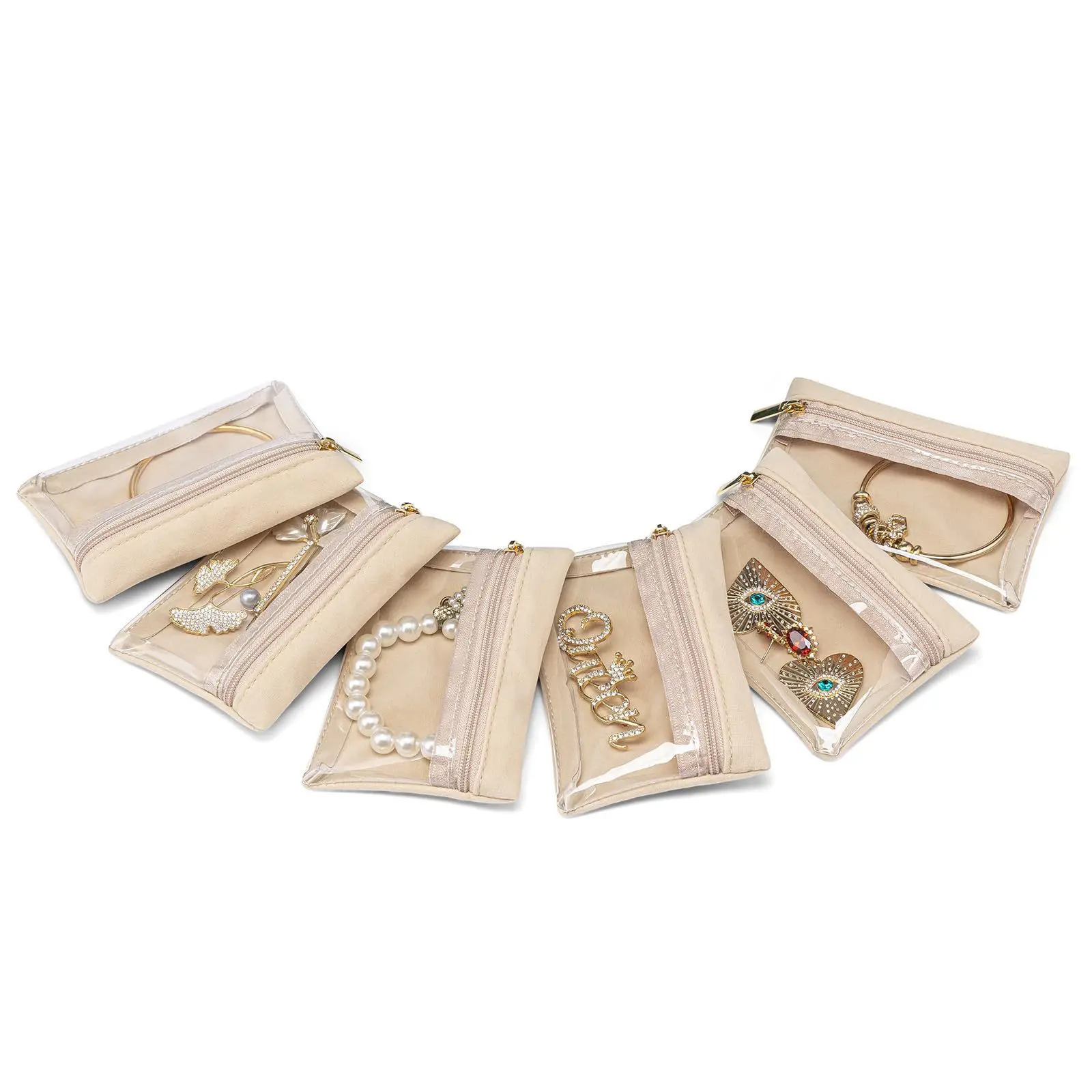 6pcs Portable Jewelry Storage Bag Earrings Necklace Zipper Pouch Travel Watch Ring Organizer Clear