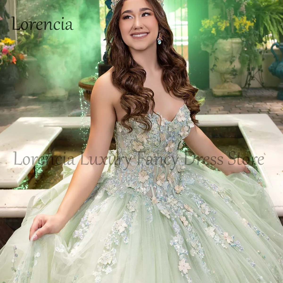 Green 2024 Princess Sweet 15 16 Ball Gown Quinceanera Dress 3D Flowers Bow Applique Lace With Cape Formal Vestido De 15 Anos