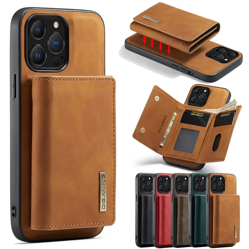 Abnehmbare magnetische Flip Leder Handy hülle für iPhone 15 Pro Max 14 13 12 xs xr x se 7 8 plus