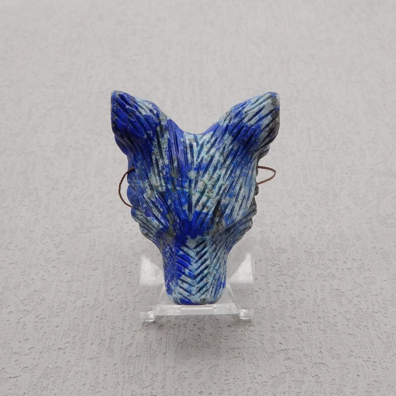 Natural Stone Lapis Lazuli Wolf Head Pendant Bead,Handmade Animal Pendant DIY Jewelry Necklace Accessories 51x39x16mm 34g