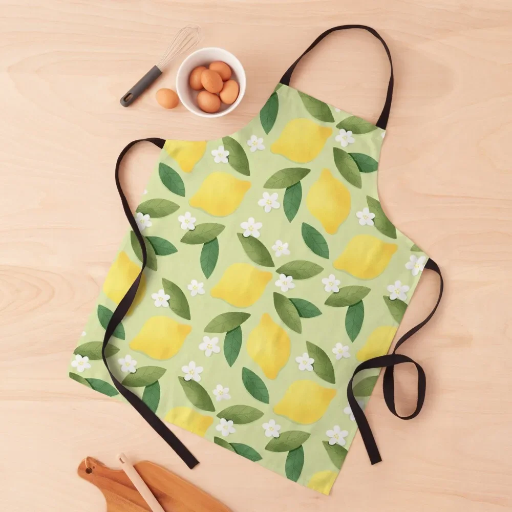 

Cute lemons pattern with white flowers and green leaves. Apron Kitchens Men painters work ladies Apron