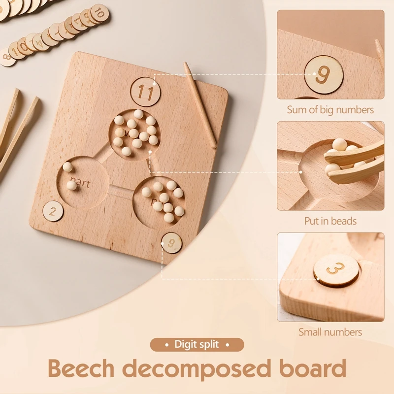 เด็กการเรียนรู้คณิตศาสตร์ของเล่น Beech ไม้ Decomposition จำนวนคณะกรรมการเขียนปากกาเกมปริศนาจับคู่ Preschool การเรียนการสอนเอดส์