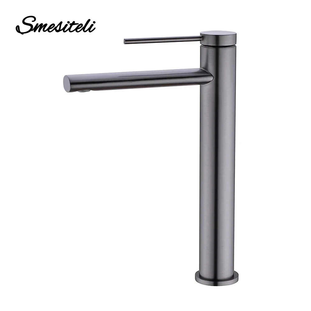 Hot Cold Bathroom Mixer Sink Tap Basin Faucet Brass Gun Metal Deck Mounted Single Hole Single Handle Vanity Water Tapware