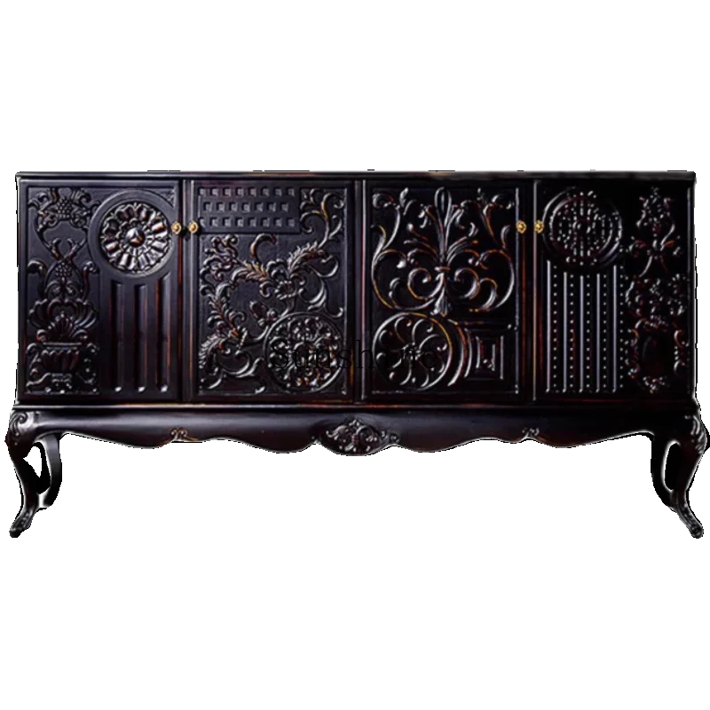 

American rural solid wood carving flower retro entrance old living room partition dining side cabinet customization