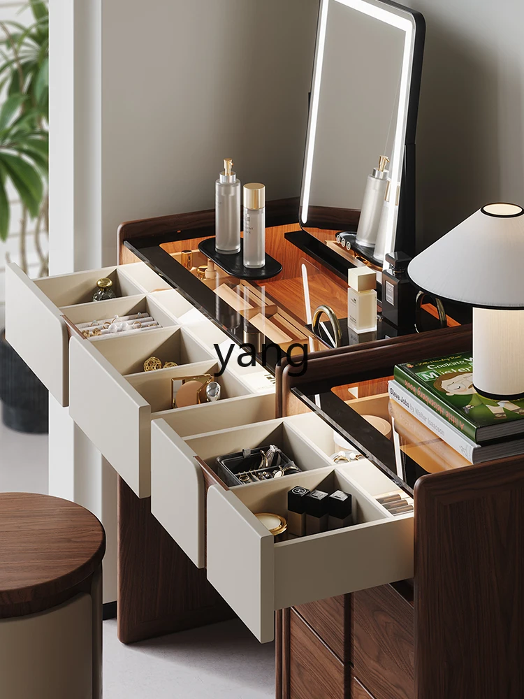LTT جميع خزانة الملابس المصنوعة من الخشب الصلب بلون الجوز الأسود وغرفة النوم الرئيسية وطاولة مكياج بسيطة ومكاملة #5