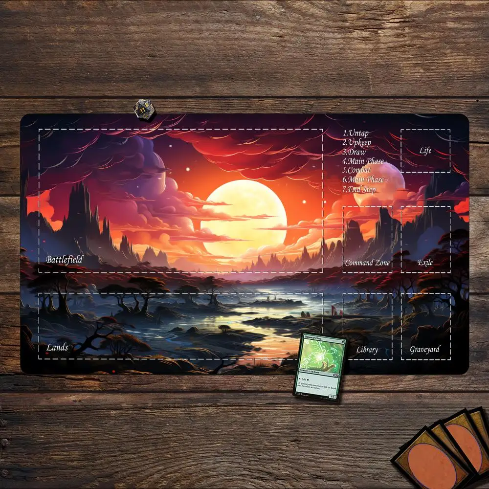 

Magic Playmat card gaming mat red full moon artistic landscape mtg playmat rubber anti-slip Desk Mat keypad expansion mousepad