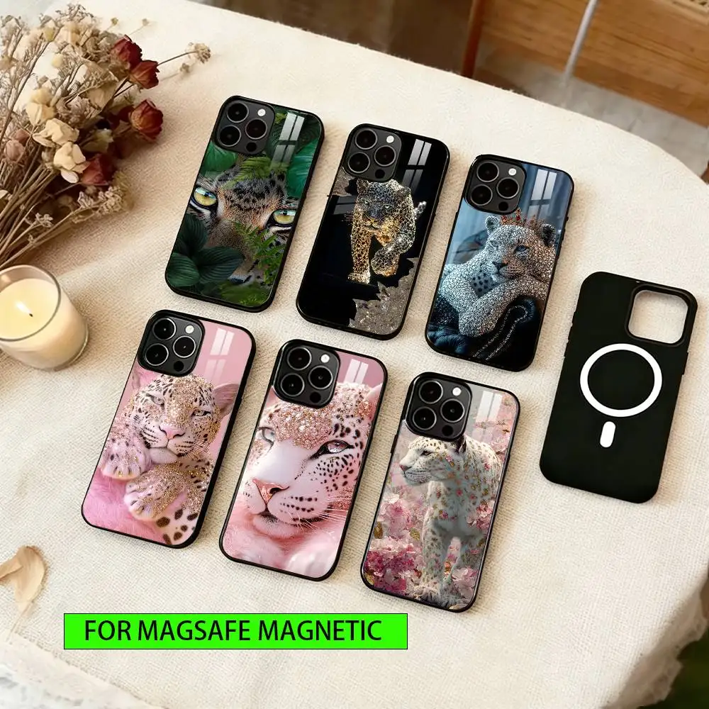 

Чехол Fortune Leopard для iPhone 17, 16, 15, 14, 13, 12, 11 Plus, Pro, магнитный, для беспроводной зарядки Magsafe
