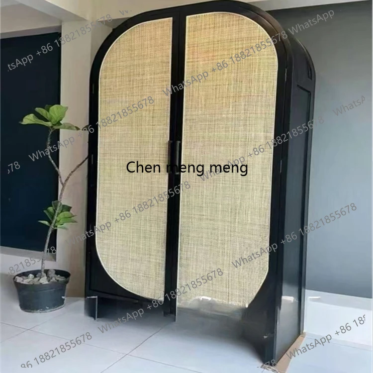 

Rattan arched dining side cabinet, antique living room entrance decorative cabinet, French simple storage cabinet