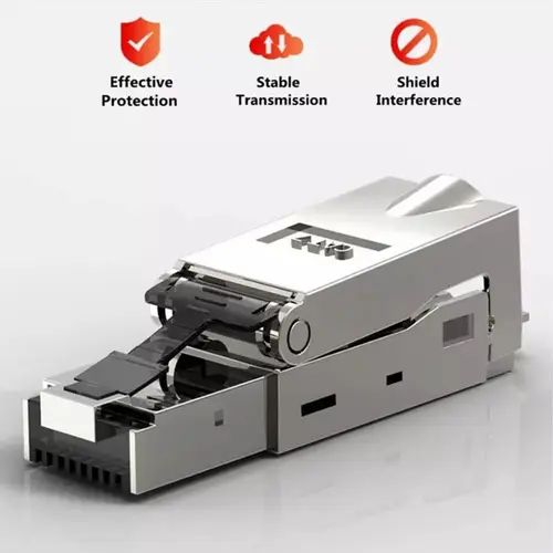 Imagen 2 del producto ZoeRax Paquete de 10 conectores RJ45 Cat8 Cat7 Cat6a, enchufes de terminación Ethernet blindados de aleación de zinc sin herramientas para cables SFTP 23AWG