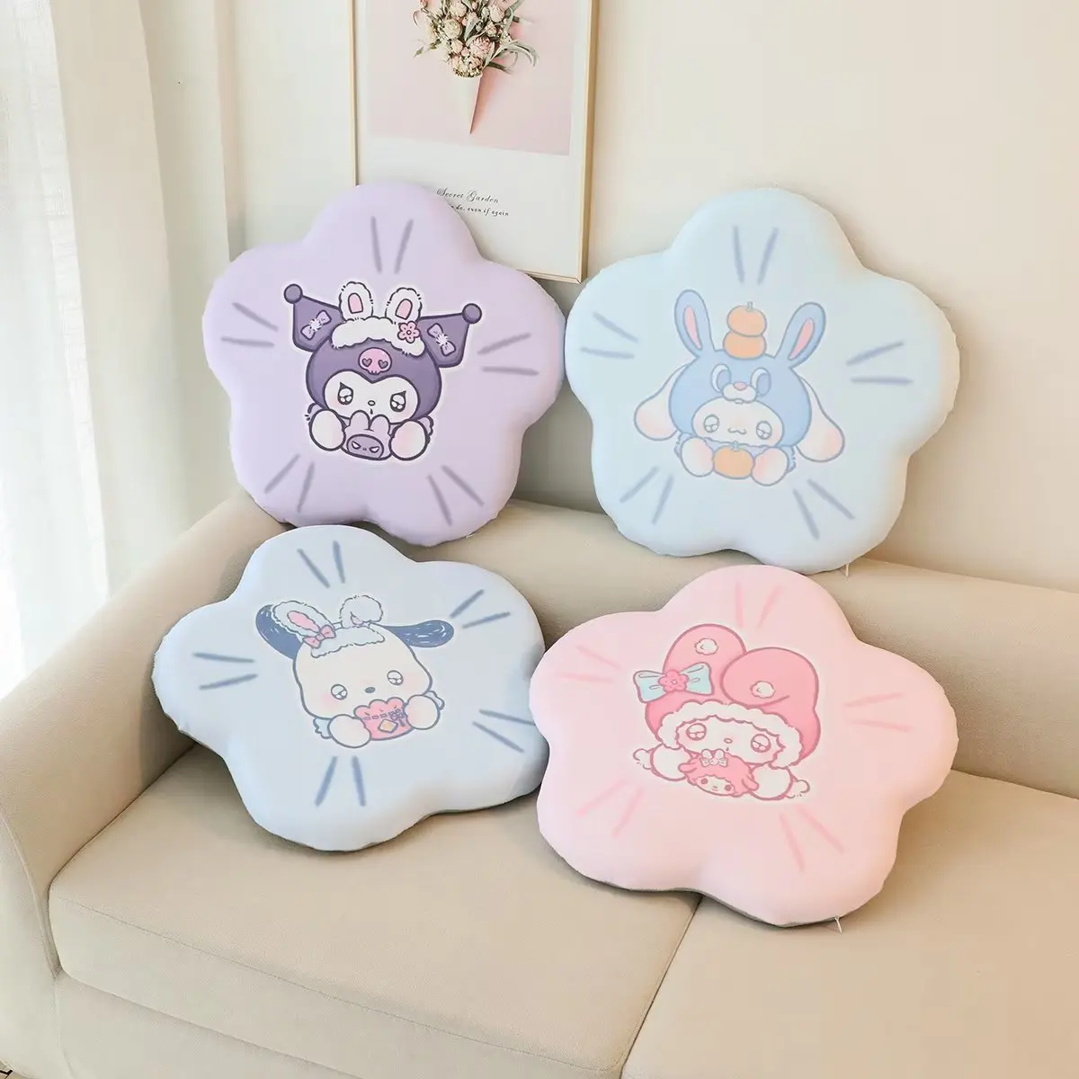 Sanrio Series Cushion Flower Shaped Memory Cotton Cushion Kuromi My Melody Pochacco Pom Pom Purin Soft Seat Cushion