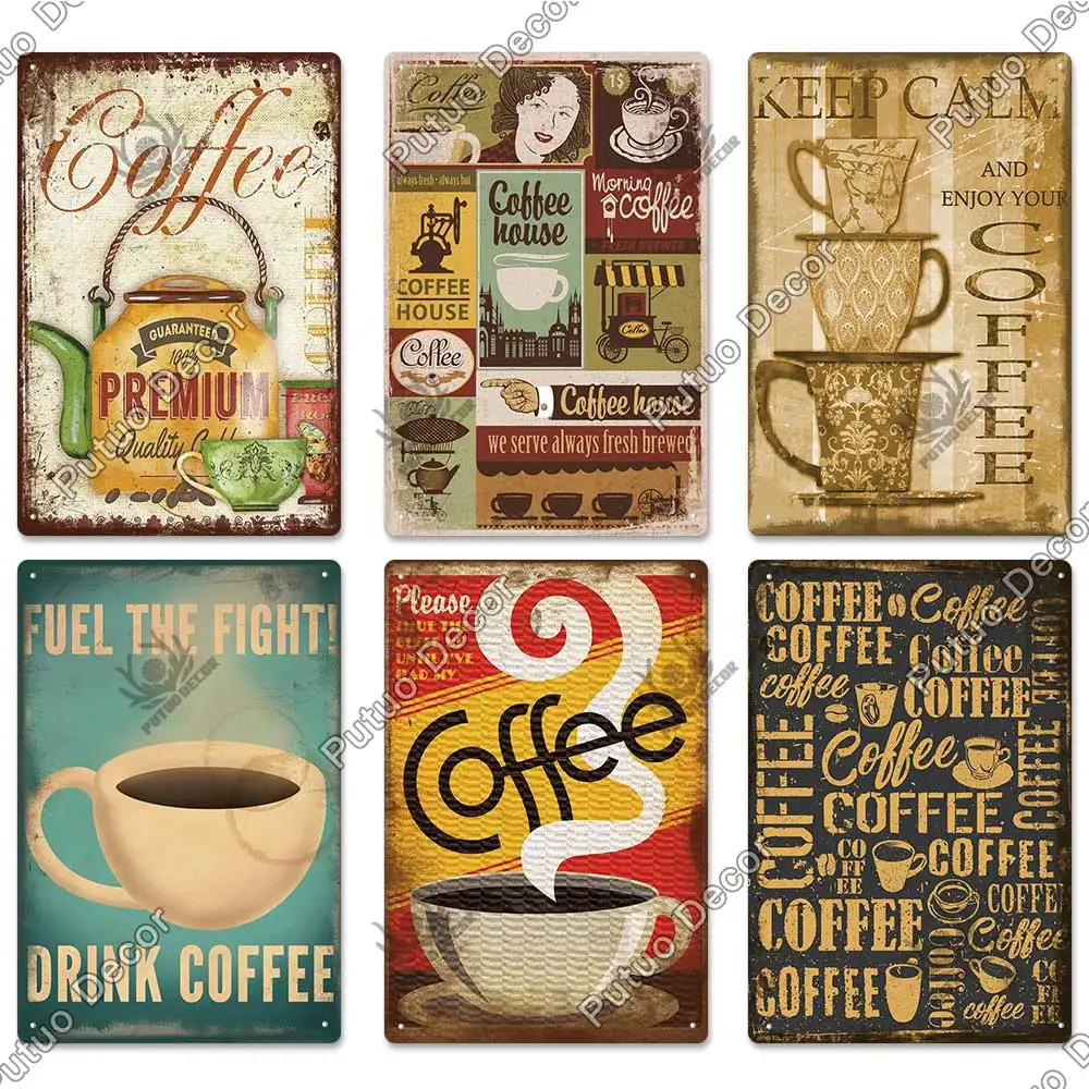 Putuo Decor Coffee Vintage Tin Sign Metal Sign Decorative Plaque Retro Plate Cafe Kitchen Living Room
