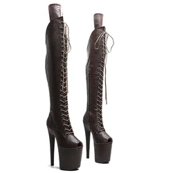 Leecabe 20CM/8 pollici Snake PU tomaia piccola punta aperta giovane tendenza moda tacco alto piattaforma spogliarellista tacco Pole Dance boot