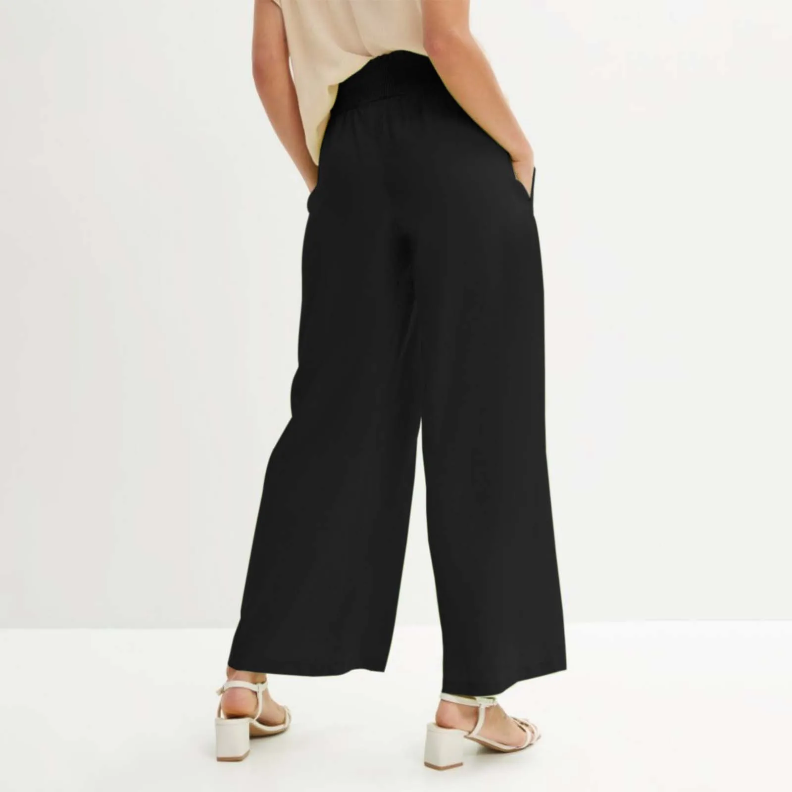 Pantalon taille haute élastique plissé à jambes larges pour femmes, décontracté, solide, document, FJWith, poches, affaires, travail, saisons