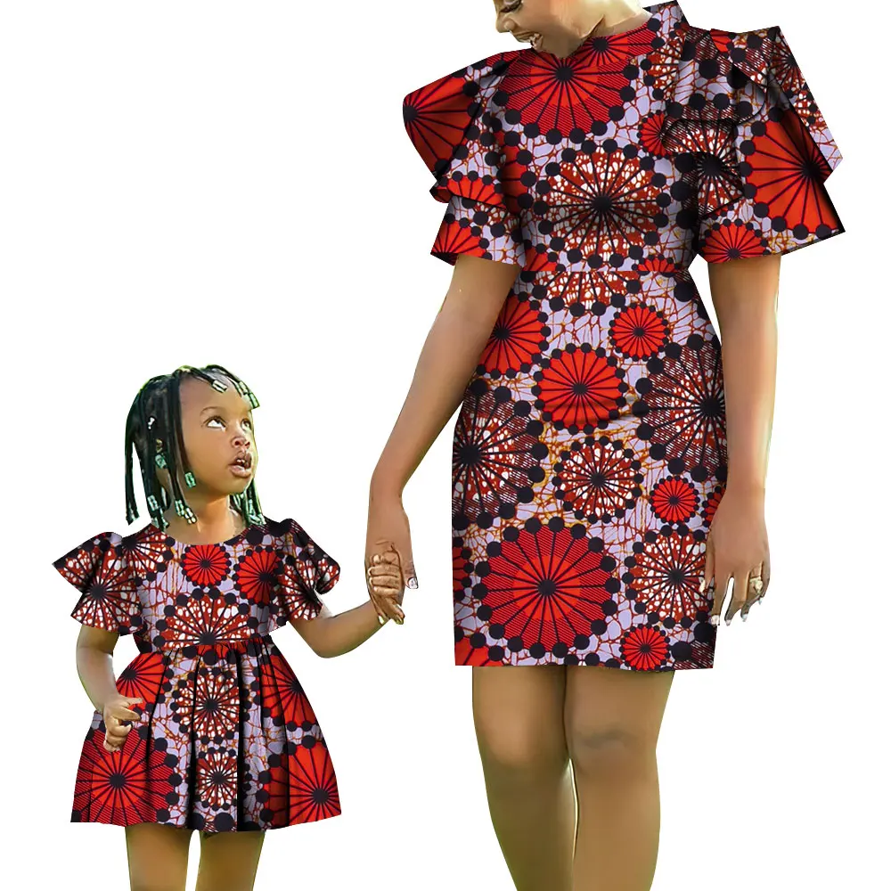 

African Family Matching Clothes Mother and Daughter Dresses African Print Cotton Dress Women Girl Party Dress Wyq877