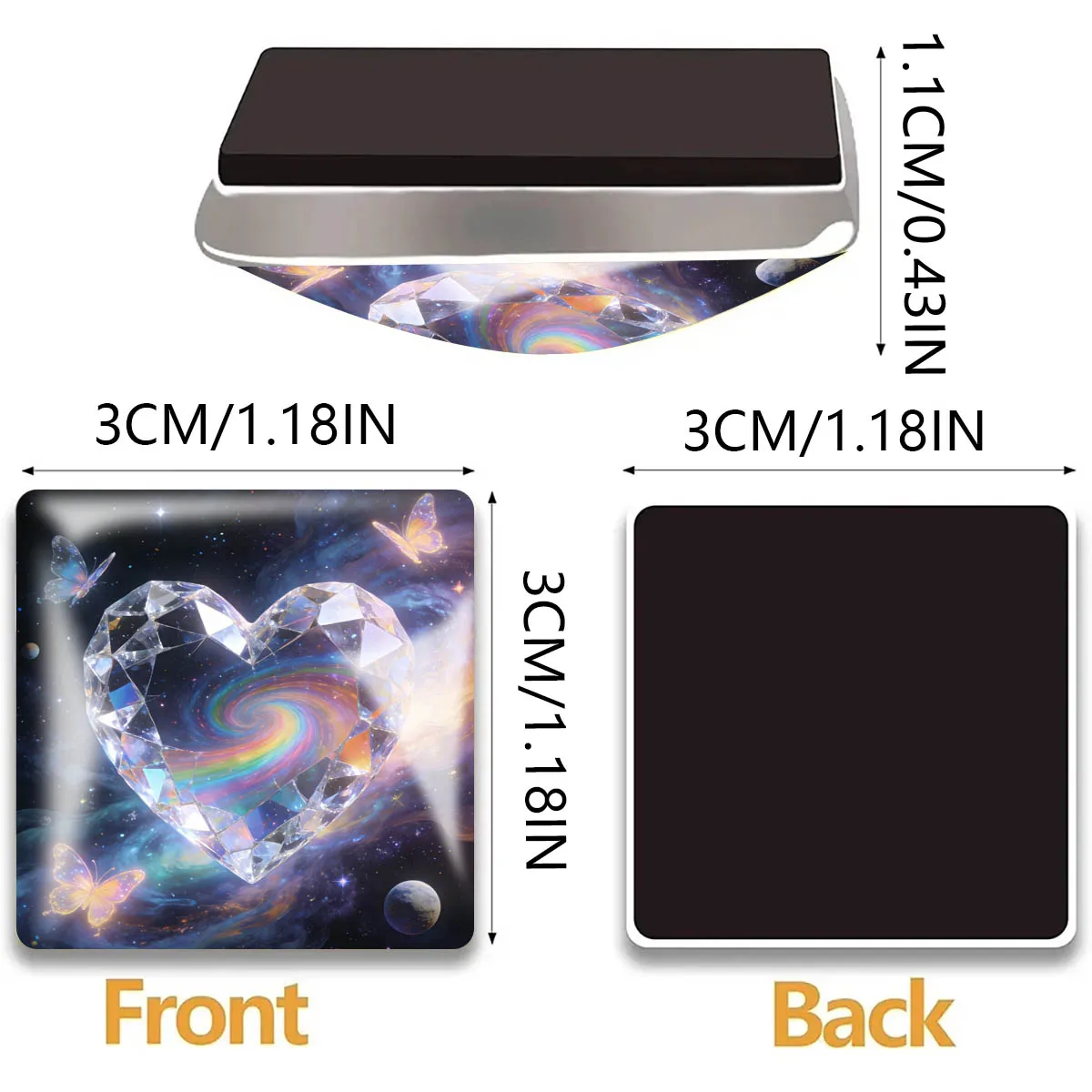 1PC 30MM Square Dreamy Style Heart Pattern Glass Refrigerator Sticker Dreamy Style Heart Home Decoration Birthday GiftParty Gift