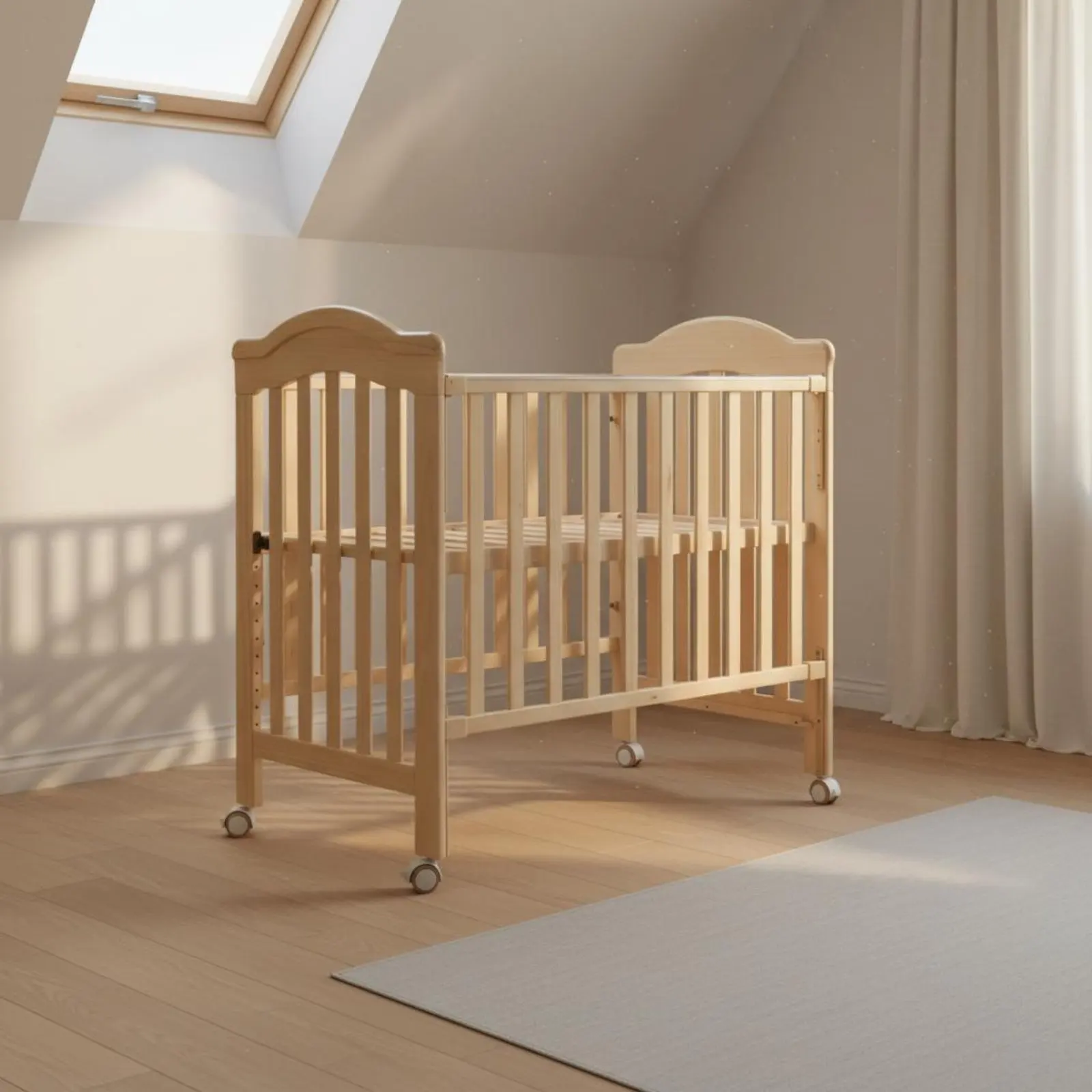 

Wooden Baby Bed Multifunctional Rocking Cradle Movable Crib Portable Sturdy Construction for Babies