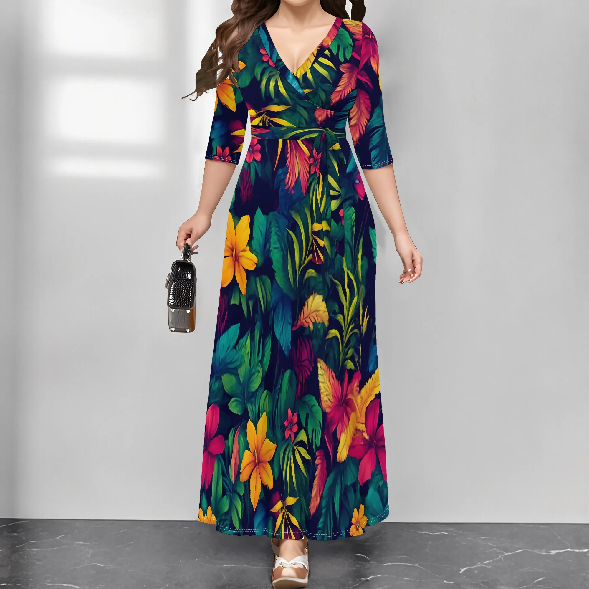 

Tropical Floral Maxi Dress | Colorful V-neck Dress for Summer, Beach & Vacation | S-3XL, Perfect for Resort & Party Wear