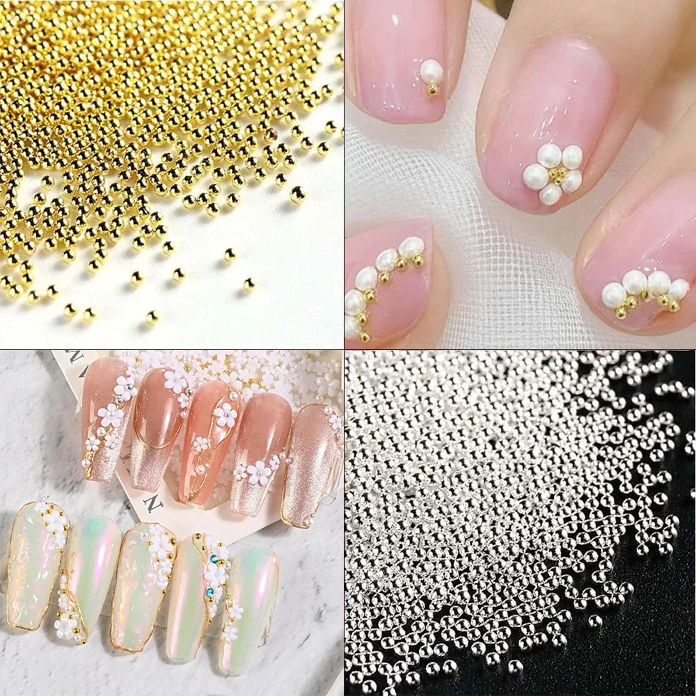 12 Gitter 0,5~3mm Mini-Kaviarperlen, Gold Silber Metall-Mikrokugeln Nagelkunst-Dekorationen, Magnetstift Nagelschmuck – Detail 12