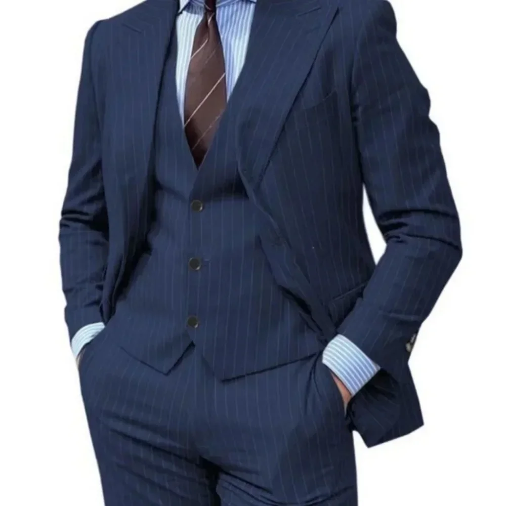 عالية الجودة ثلاث قطع مخطط Terno الفن سترة الزفاف واحدة الصدر السراويل سترة الرجال Terno البدلة