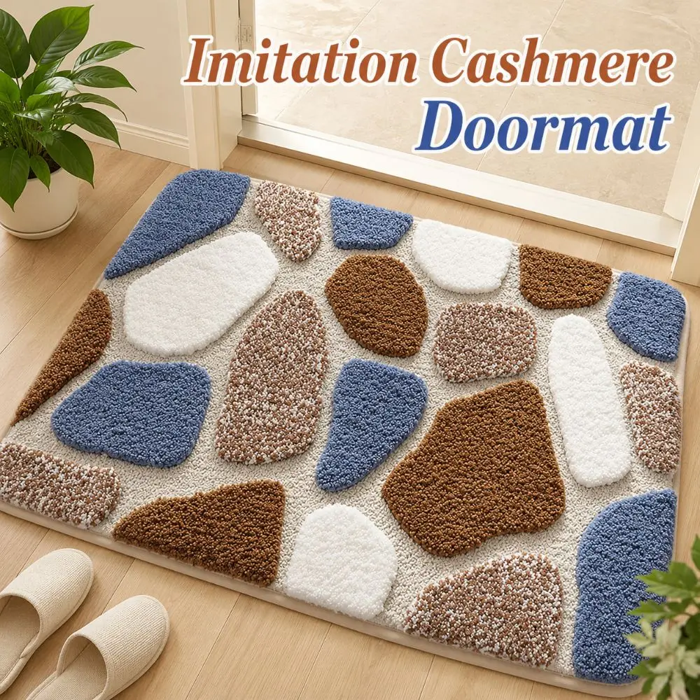 Imitation Cashmere Optical Illusion Doormat 2D Cobblestone Non-slip Bathroom Carpet Durable Abrasion-resistant Bedroom Door Rug