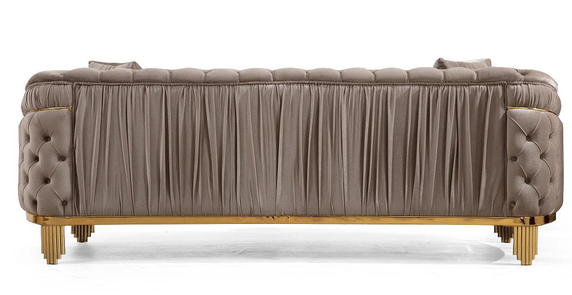 ！@Modern Style Modular 2 Piece Apartment Living Room Set (includes Sofa + Loveseat) Made Velvet Button Tufted Surface Taupe Colo