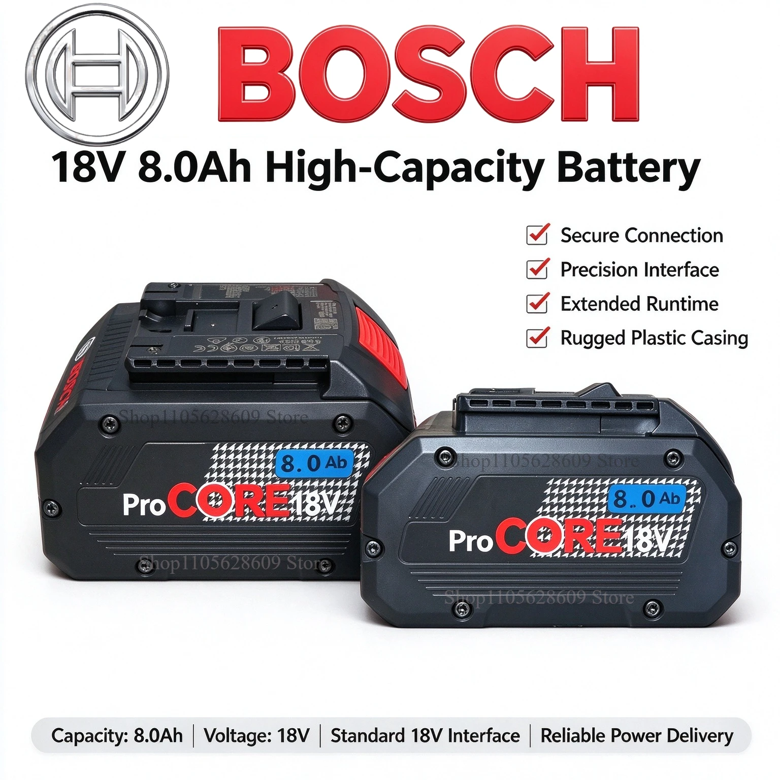 Bosch 18V 8.0Ah ProCORE Li-ion Battery 21700 Cell Dustproof Structure Design for BAT609 BAT618 GBA18V80 for 18V Electric Tools
