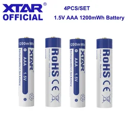 XTAR 4PCS 1.5V  AAA Battery 1200 mWh Rechargeable Li-ion Battery Max Discharge Current 1.5A Button Top Battery For Kids Toys