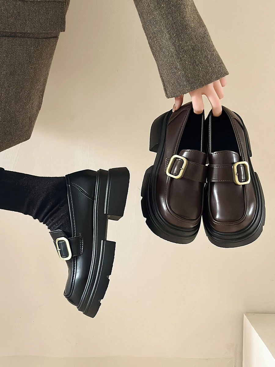 Casual Woman Shoe Clogs Platform Loafers With Fur Female Footwear Oxfords All-Match Autumn Round Toe Creepers Slip-on Dress Summ