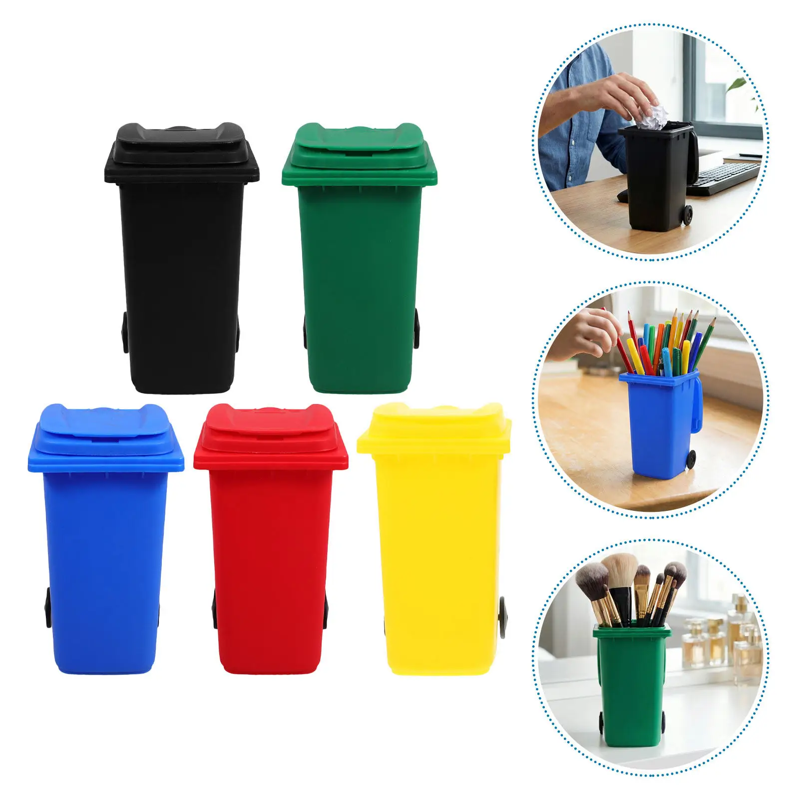 5 Pcs Garbage Can Desk Pen Pot Counter Waste Basket Pencil Holder Countertop Desktop