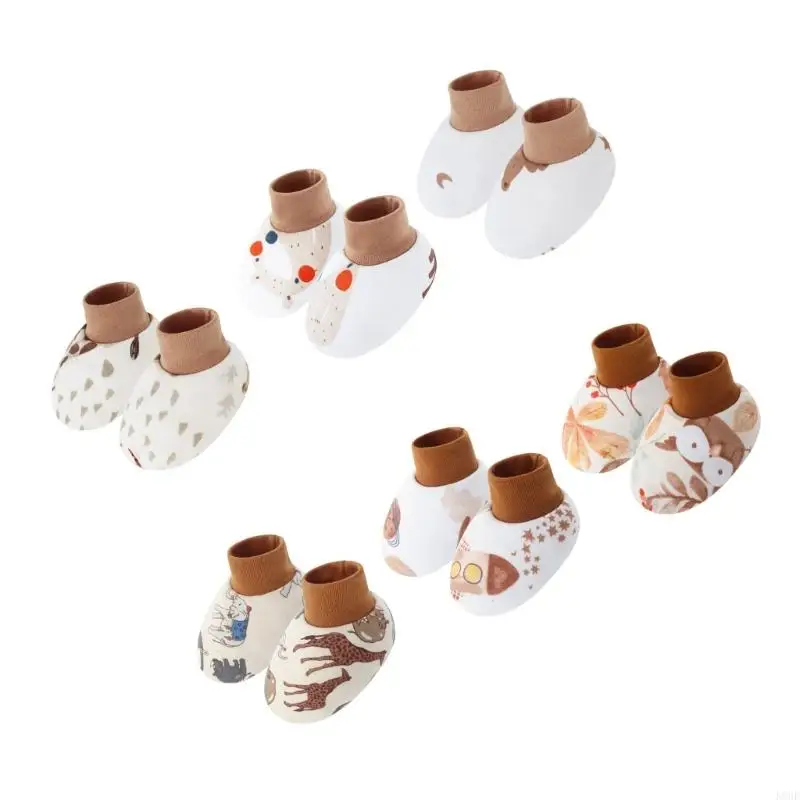 K8GF Packung mit 6 Paar Baumwoll-Babyschuhen, bequemen Innensocken, weichen elastischen Bündchen, niedliches Cartoon-Design,