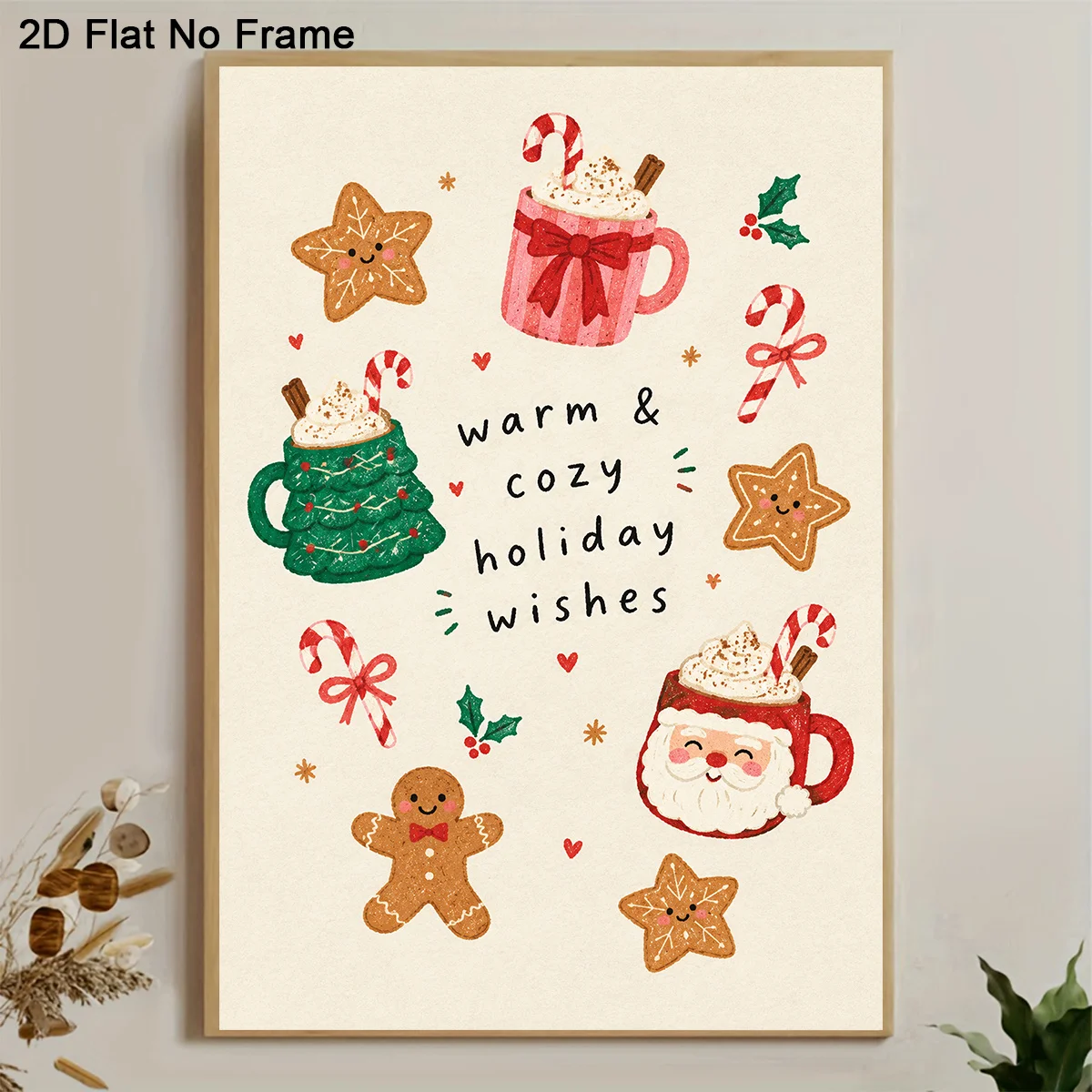 2D Flat, 1pc Modern Frameless Vertical Gingerbread & Cocoa Wall Art Poster - Minimalist Christmas Suitable for - / Decoration