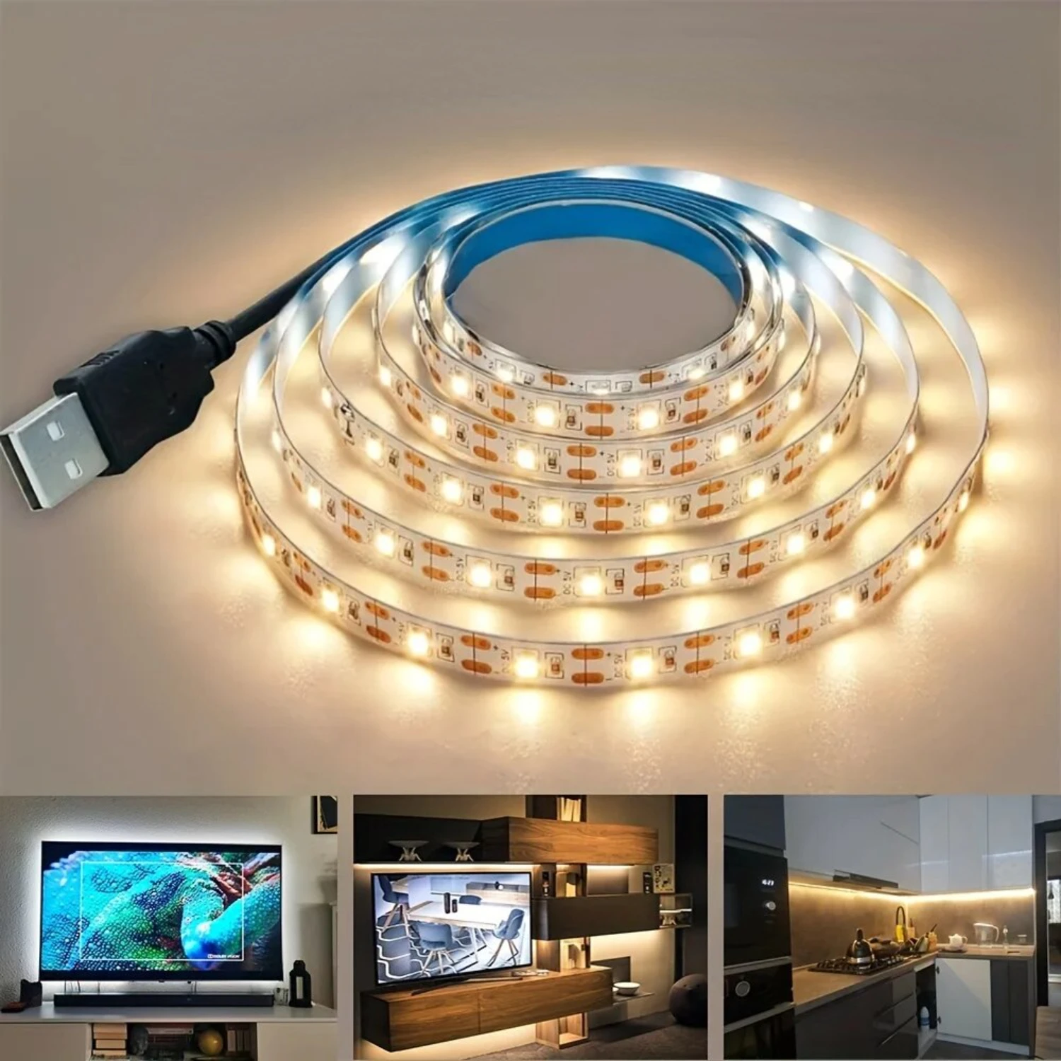 Warm White Non-waterproof 5M/16.4Ft DC5V USB SMD2835 LED Strips for TV Background Decoration Lighting - White