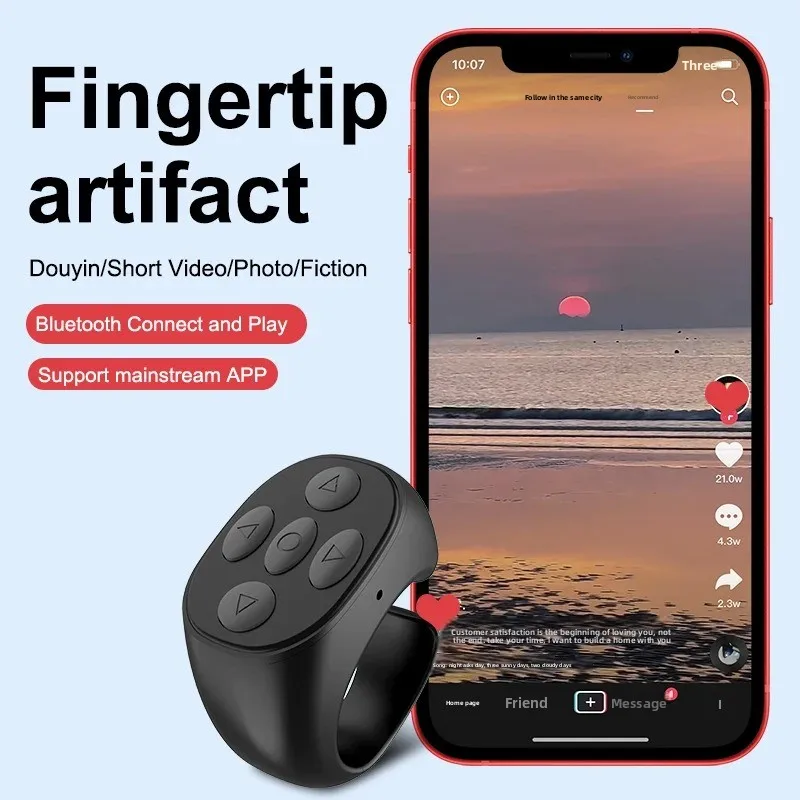Bluetooth Fingertip Ring Remote Control Mobile Phone Selfie Video Controller Automatic Page Turner For Cellphone Browsing