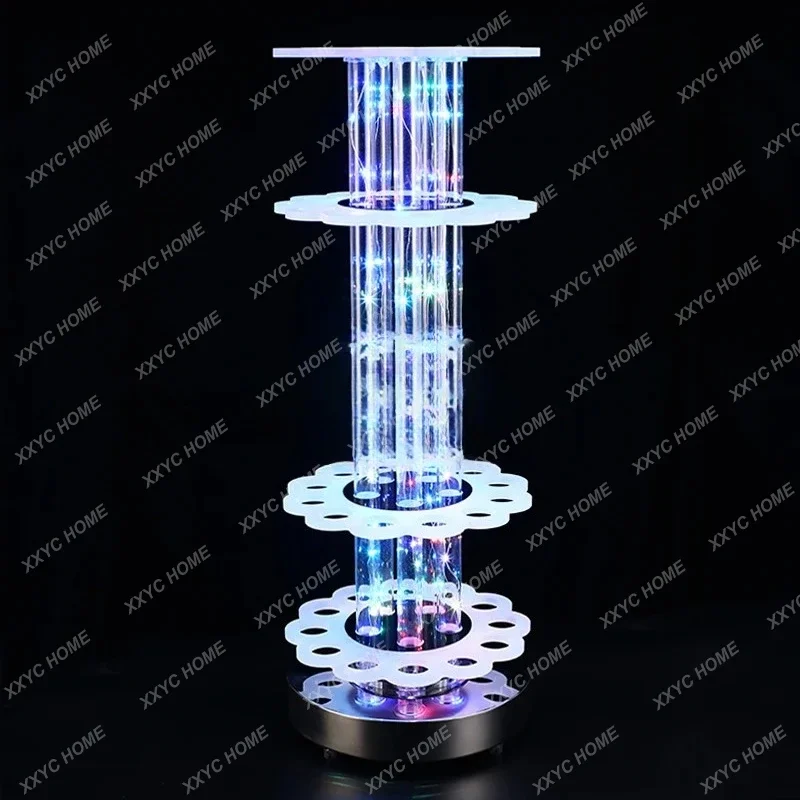 QQFive-layer Acrylic Led Spirits Glass One Bite Cup Holder Cocktail Rack Bar KTV Luminous Wine Rack