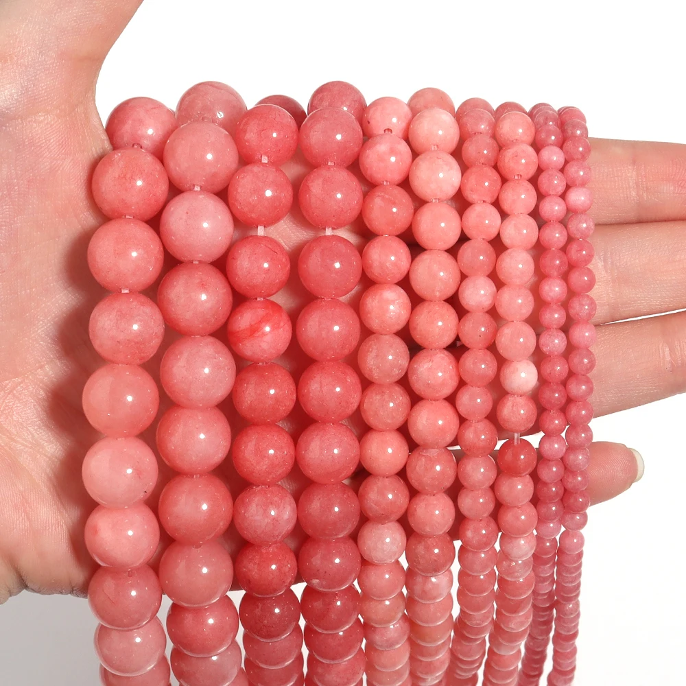 1 Strand/Lot Natural Pink Chalcedony Stone Beads Spacer Jades Bead for Jewelry Making DIY Bracelet Necklace Accessories