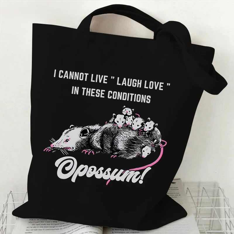 Animals Opossum Shopping Bags Women Canvas Tote Bags Opossum Live Laugh Love Shoulder Bags Harajuku Animals Women's Handbags