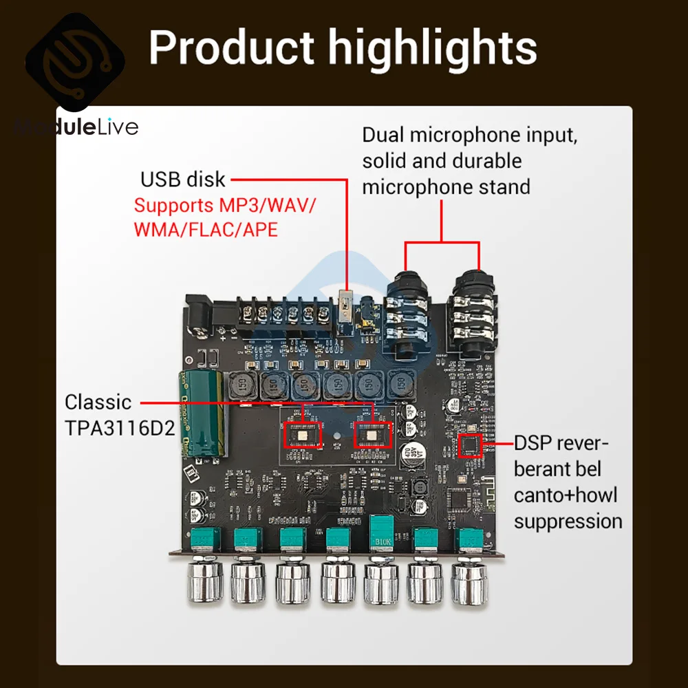 ZK-AM100 Blue-tooth Amplifier Board HiFi Stereo 2.1 TPA3116D2 2X50W+100W Audio Power Amplifier Module