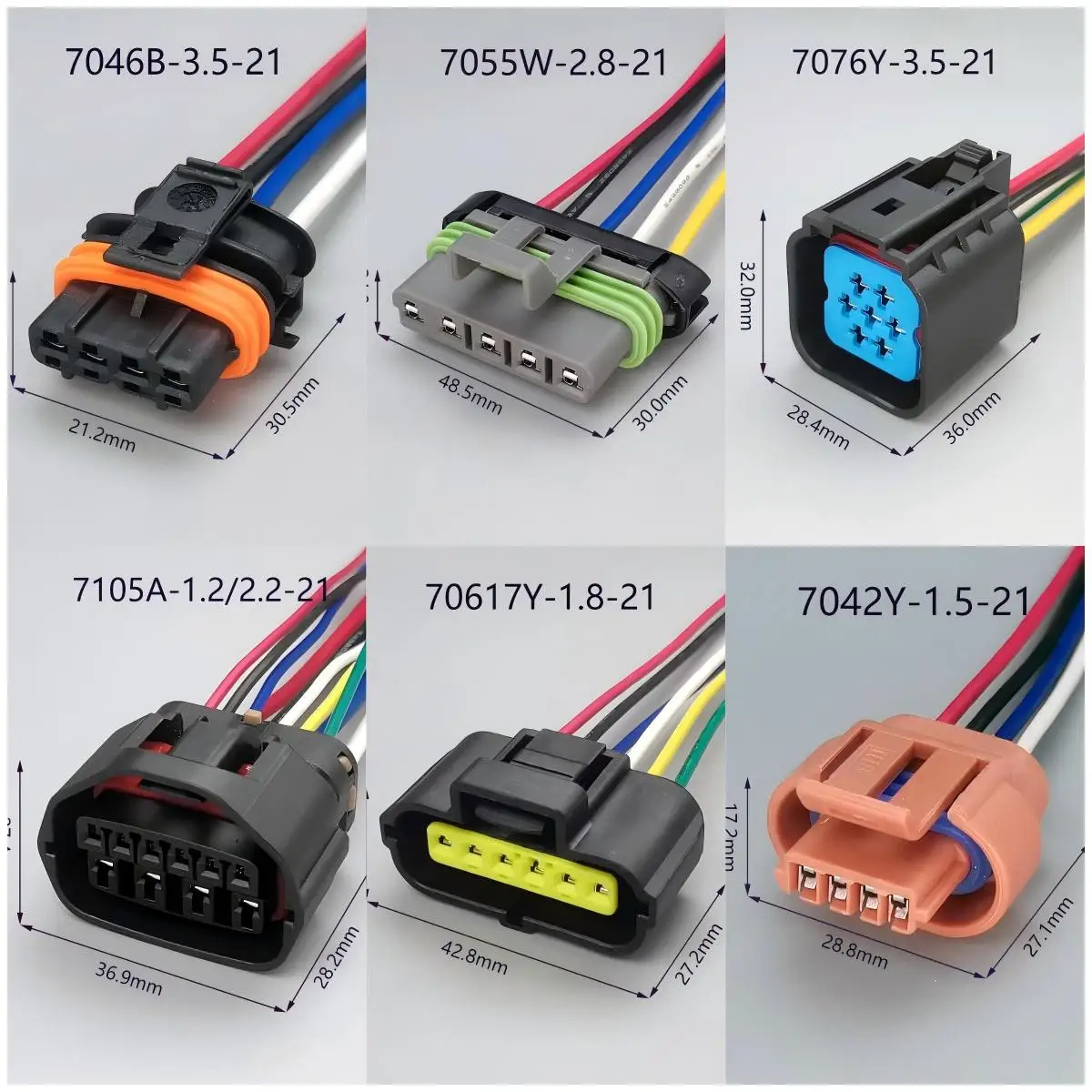6PCS 4P 5P 6P A variety of automotive connectors with wires, such as H11 signal sockets for lamp sockets and car lamp sockets.